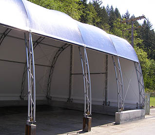 Tension Fabric Structure, Arch Style Fabric Building Used for Vehicle and Equipment Storage.
