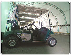 Inside the Steel Truss, Fabric Covered, Building Solution for Golf Cart Storage Buildings - Milestones Building & Design