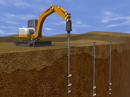 Screw pile foundation drawing showing what they look like in the ground.